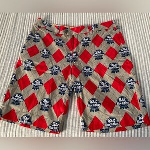 Loudmouth Men’s Size 36 Pabst Blue Ribbon Gray Argyle Shorts.